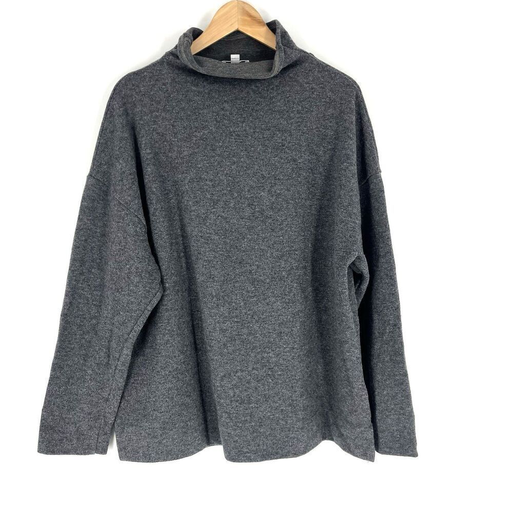 James Perse Sweater Size 4 XL Womens Gray Mock Neck Wool Blend Pullover Boxy